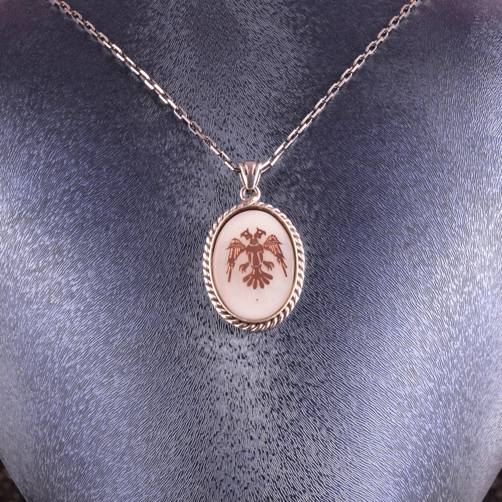 Natural Pearl Symbol Chain Unisex Necklace 925 Sterling Silver – Handmade Ottoman Byzantine Symbol Necklace (Double-Headed Pearl) — 2