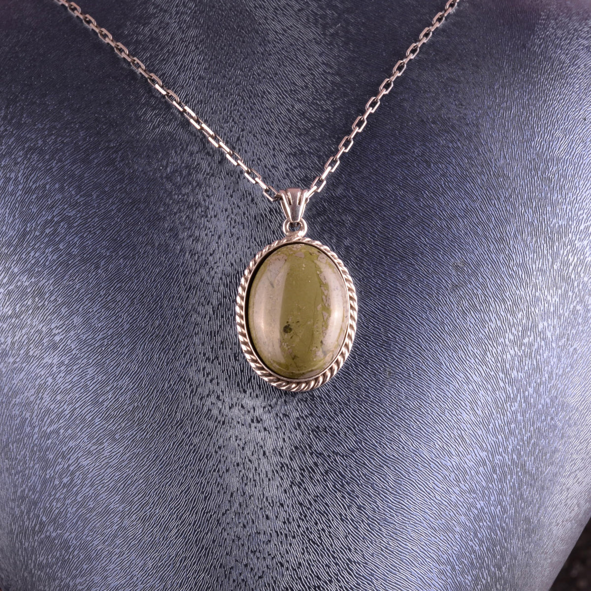 KAMBO Natural Stone Chain Unisex Necklace 925 Sterling Silver – Handmade Oval Description Necklace (Unakite) — 3