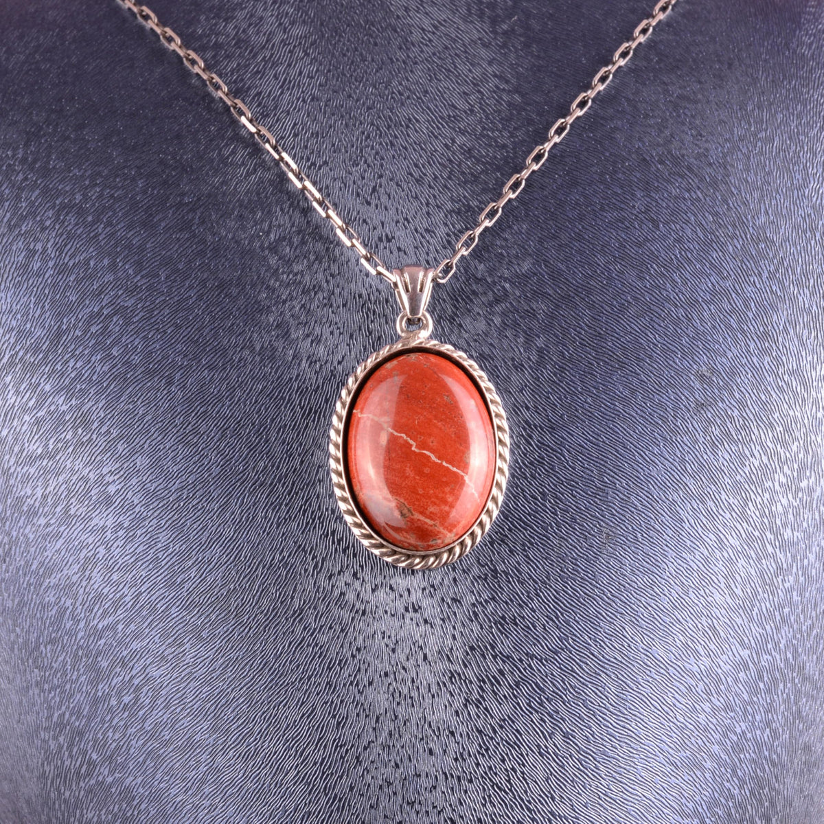 KAMBO Natural Stone Chain Unisex Necklace 925 Sterling Silver – Handmade Oval Description Necklace (Red Bloodstone) — 3