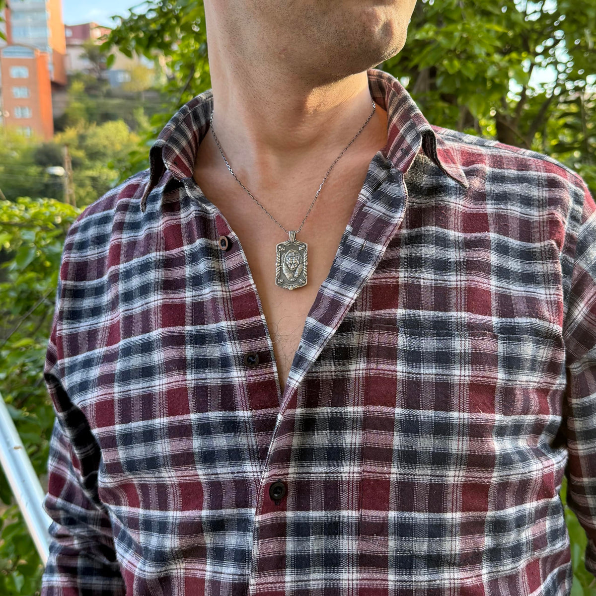 KAMBO Men's 925 Sterling Silver Bear Necklace – Fierce Warrior Amulet – Chain Handmade Tribal Shield Necklace — 3