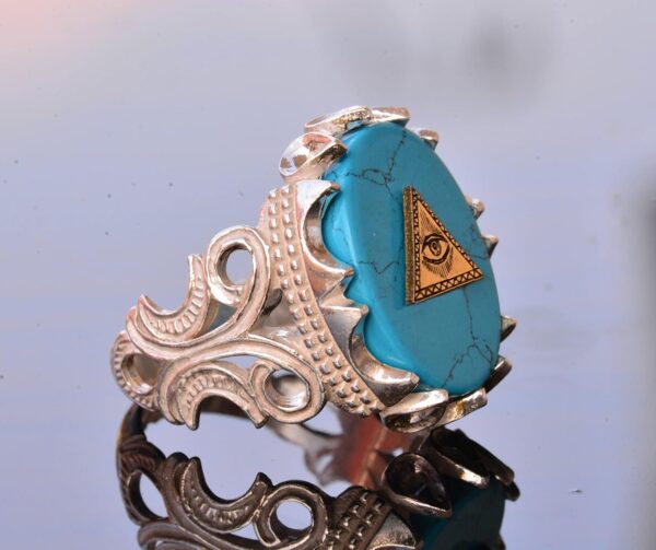 Handcrafted 925 Sterling Silver Men s Ring With Mystical Eso 925 Sterling Silver Natural Turquoise Ring Handmade Turkey KAMBO
