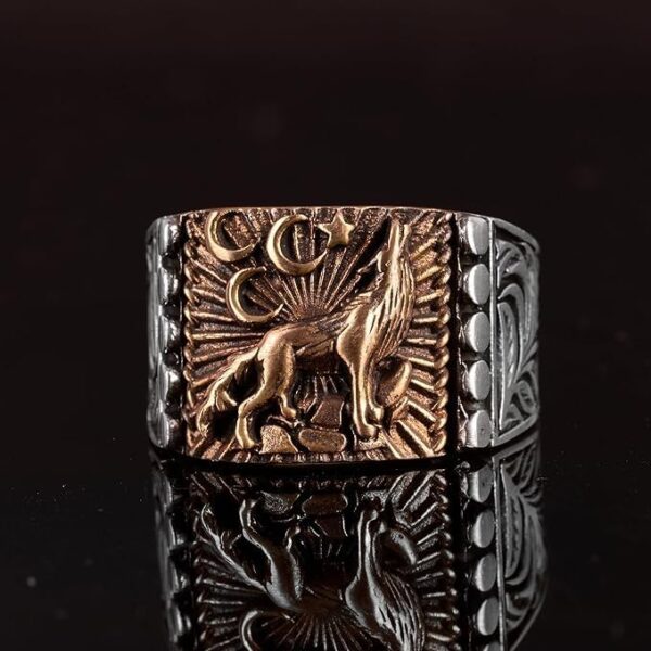 Kambo 925 Sterling Silver Men Ring Wolf Ring Wildlife Ring A 925 Sterling Silver Ring Handmade Turkey KAMBO - View 2