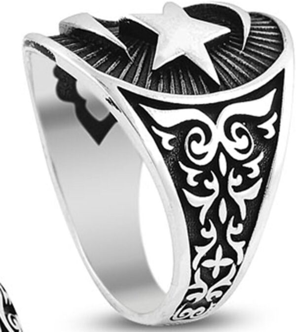Sterling Silver Men s Crescent And Star Ring Symbolic Islami 925 Sterling Silver Ring Handmade Turkey KAMBO - View 2