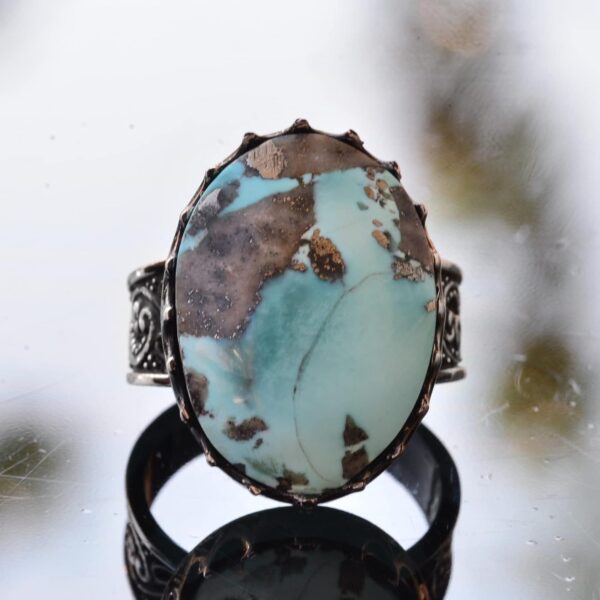 Kambo Big Ring Genuine Real Natural Arizona Turquoise Gemsto 925 Sterling Silver Natural Turquoise Ring Handmade Turkey KAMBO