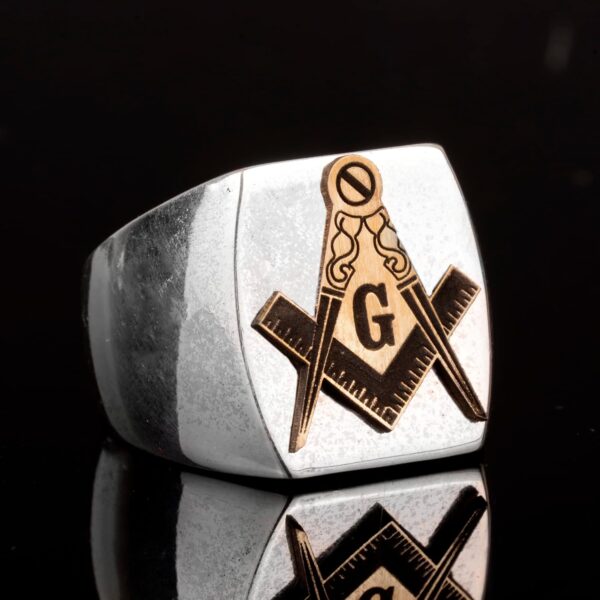 Kambo Men s 925 Sterling Silver Masonic Ring With Gold Tone 925 Sterling Silver Ring Handmade Turkey KAMBO - View 5