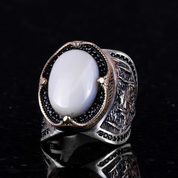 Kambo Natural Arabic Cabochon Pearl Gemstone Ring 925 Solid 925 Sterling Silver Natural Pearl Ring Handmade Turkey KAMBO - V