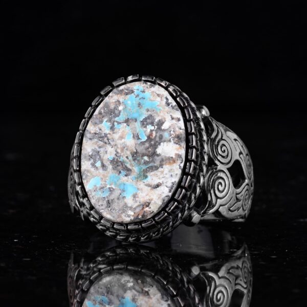 Kambo Real Natural Arizona Turquoise Owl Figured Gemstone Ri 925 Sterling Silver Natural Turquoise Ring Handmade Turkey KAMBO