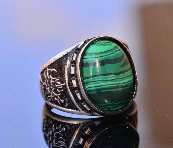 Men s Islamic Ring Sterling Silver Ring With Natural Malachi 925 Sterling Silver Ring Handmade Turkey KAMBO - View 3