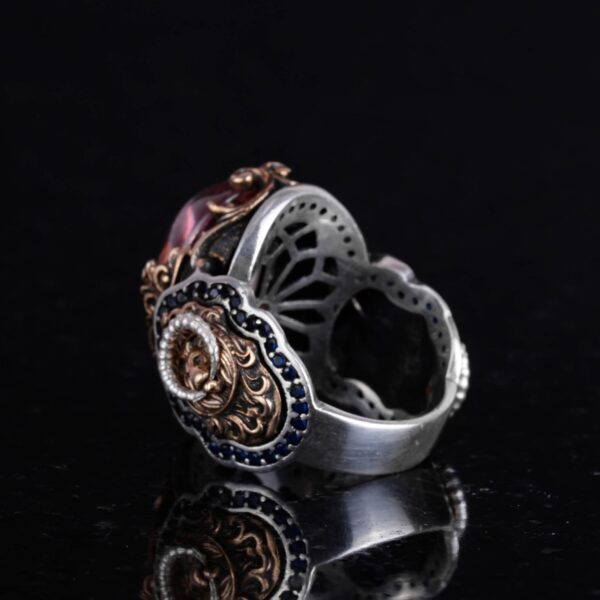Kambo Pink Topaz Created Stone Ring 925K Sterling Silver Lio 925 Sterling Silver Natural Topaz Ring Handmade Turkey KAMBO - V