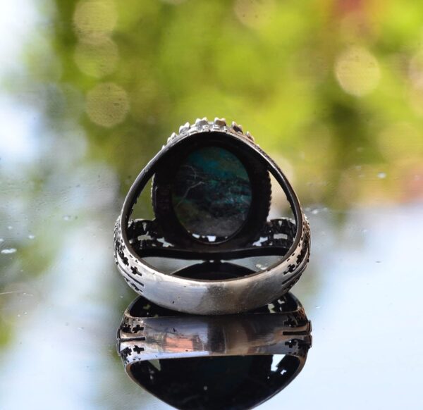 Kambo Natural Turquoise Gemstone Ring Intricate Men s Ring 9 925 Sterling Silver Natural Turquoise Ring Handmade Turkey KAMBO