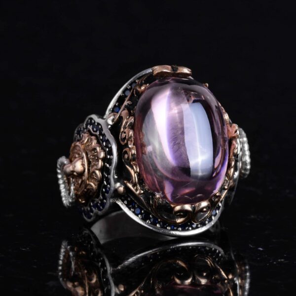 Kambo Pink Topaz Created Stone Ring 925K Sterling Silver Lio 925 Sterling Silver Natural Topaz Ring Handmade Turkey KAMBO - V