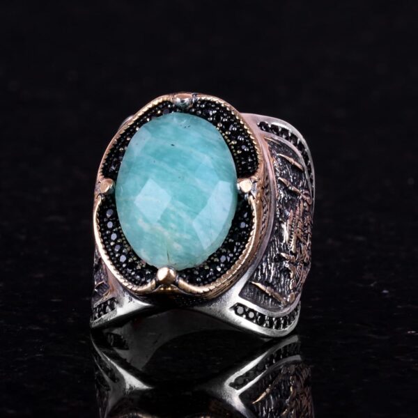 Kambo 925 Solid Sterling Silver Ring For Men Islamıc Silver 925 Sterling Silver Natural Amazonite Ring Handmade Turkey KAMBO