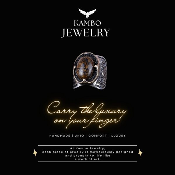 Kambo Islamıc Muslim Natural Bronzite Gemstone Ring 925K Sol 925 Sterling Silver Ring Handmade Turkey KAMBO - View 6