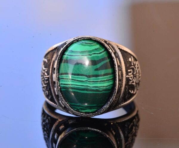 Men s Islamic Ring Sterling Silver Ring With Natural Malachi 925 Sterling Silver Ring Handmade Turkey KAMBO - View 5