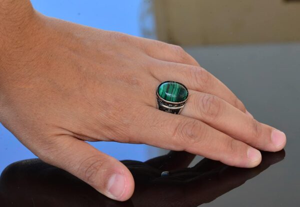Men s Islamic Ring Sterling Silver Ring With Natural Malachi 925 Sterling Silver Ring Handmade Turkey KAMBO - View 6