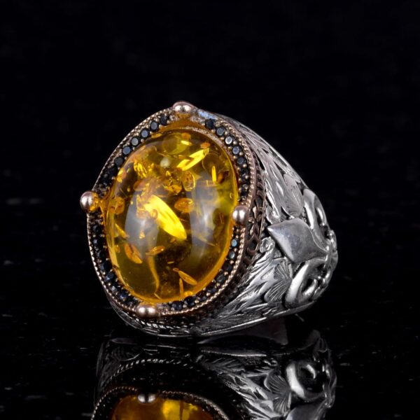 Kambo 925K Sterling Silver Rings With Premium Created Stones 925 Sterling Silver Natural Amber Ring Handmade Turkey KAMBO - V