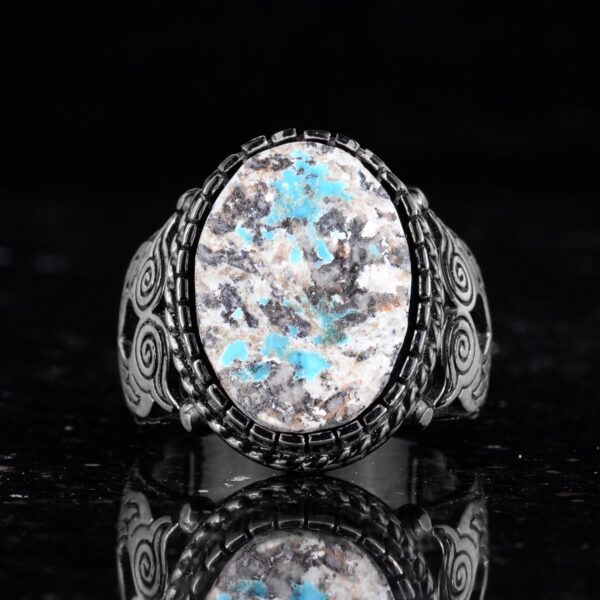 Kambo Real Natural Arizona Turquoise Owl Figured Gemstone Ri 925 Sterling Silver Natural Turquoise Ring Handmade Turkey KAMBO