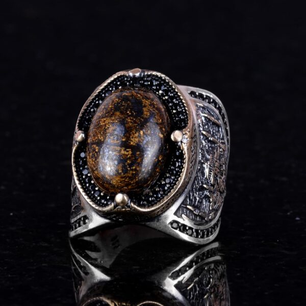 Kambo Islamıc Muslim Natural Bronzite Gemstone Ring 925K Sol 925 Sterling Silver Ring Handmade Turkey KAMBO - View 4