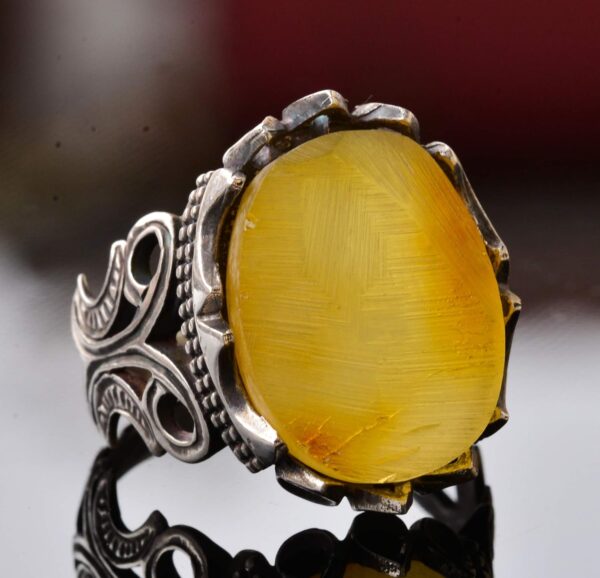 Falcon Jewelry Natural Honey Amber Gemstone 925 Sterling Sil 925 Sterling Silver Natural Amber Ring Handmade Turkey KAMBO - V