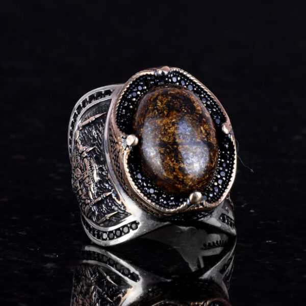 Kambo Islamıc Muslim Natural Bronzite Gemstone Ring 925K Sol 925 Sterling Silver Ring Handmade Turkey KAMBO - View 2