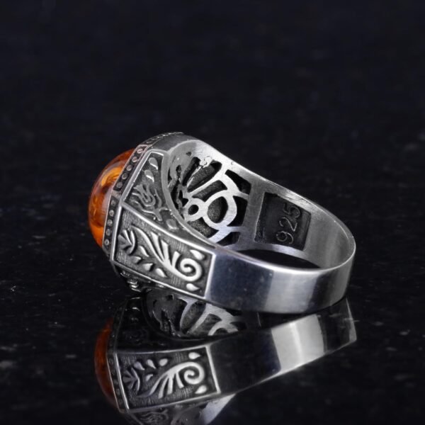 925 Sterling Silver Men s Ring With Amber Created Stone Mini 925 Sterling Silver Natural Amber Ring Handmade Turkey KAMBO - V
