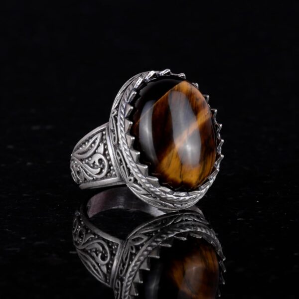 Kambo Handcrafted Tiger Eye Gemstone Ring Unique 925K Solid 925 Sterling Silver Ring Handmade Turkey KAMBO - View 4