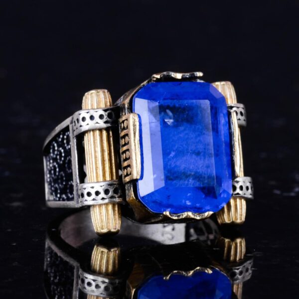 Kambo Created Navy Blue Paraiba Stone Ring 925 Sterling Silv 925 Sterling Silver Ring Handmade Turkey KAMBO - View 5