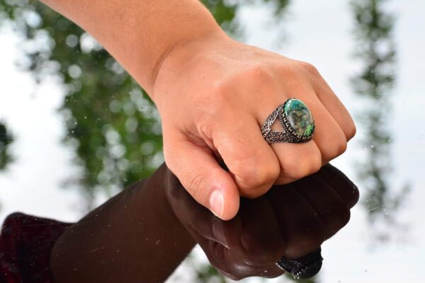 Kambo Natural Turquoise Gemstone Ring Intricate Men s Ring 9 925 Sterling Silver Natural Turquoise Ring Handmade Turkey KAMBO