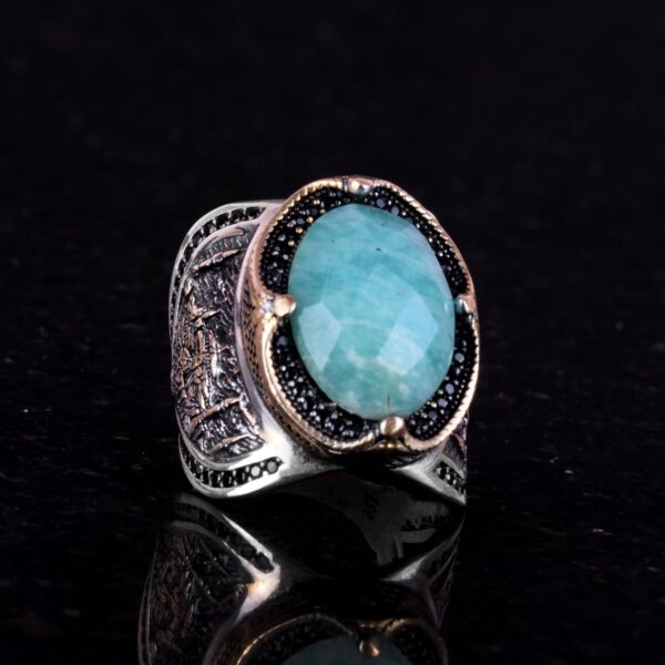 Kambo 925 Solid Sterling Silver Ring For Men Islamıc Silver 925 Sterling Silver Natural Amazonite Ring Handmade Turkey KAMBO