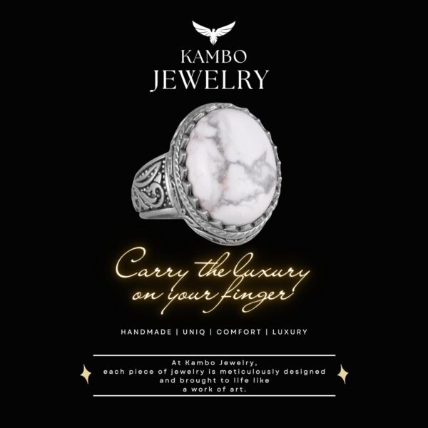 Kambo Handcrafted Howlite Gemstone Ring Calming 925K Solid S 925 Sterling Silver Ring Handmade Turkey KAMBO - View 3