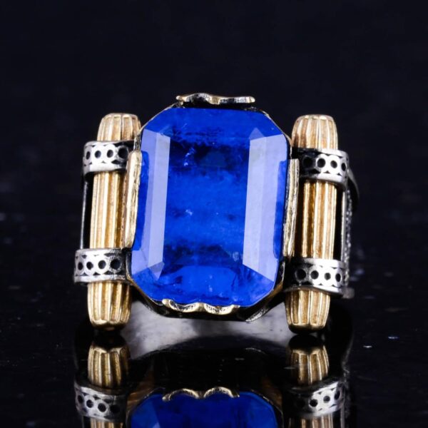 Kambo Created Navy Blue Paraiba Stone Ring 925 Sterling Silv 925 Sterling Silver Ring Handmade Turkey KAMBO - View 4