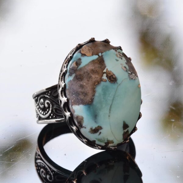 Kambo Big Ring Genuine Real Natural Arizona Turquoise Gemsto 925 Sterling Silver Natural Turquoise Ring Handmade Turkey KAMBO