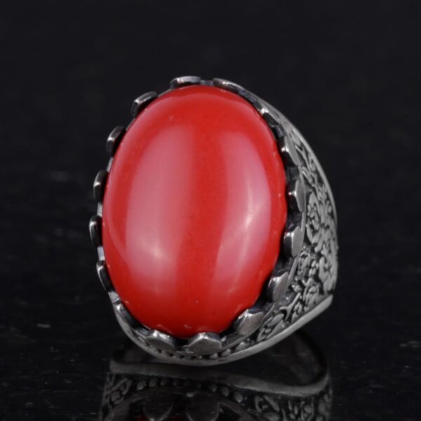 Kambo 925 Sterling Silver Ring Rose Pattern Ring Created Sto 925 Sterling Silver Natural Coral Ring Handmade Turkey KAMBO - V