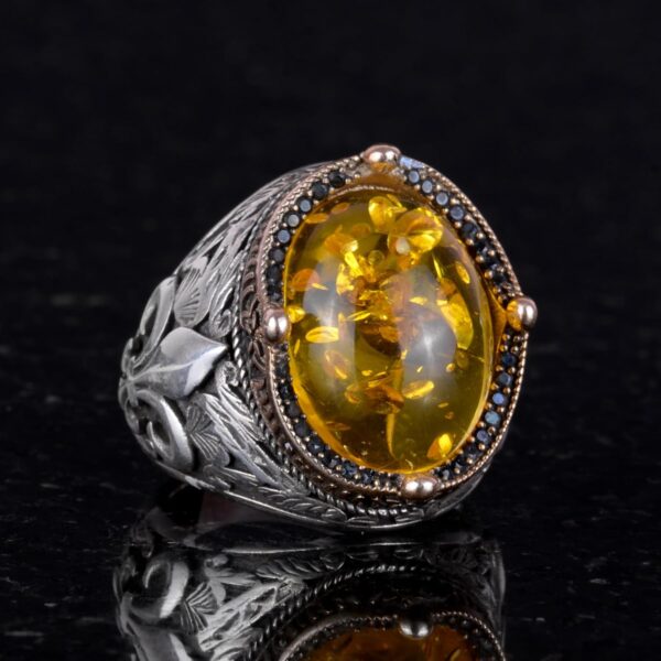Kambo 925K Sterling Silver Rings With Premium Created Stones 925 Sterling Silver Natural Amber Ring Handmade Turkey KAMBO - V