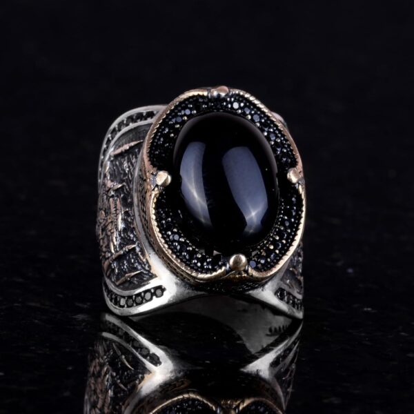 Kambo Mosque Silver Ring Natural Onyx Gemstone Ring Islamıc 925 Sterling Silver Natural Onyx Ring Handmade Turkey KAMBO - Vi