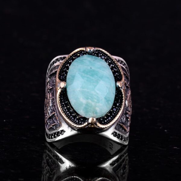 Kambo 925 Solid Sterling Silver Ring For Men Islamıc Silver 925 Sterling Silver Natural Amazonite Ring Handmade Turkey KAMBO