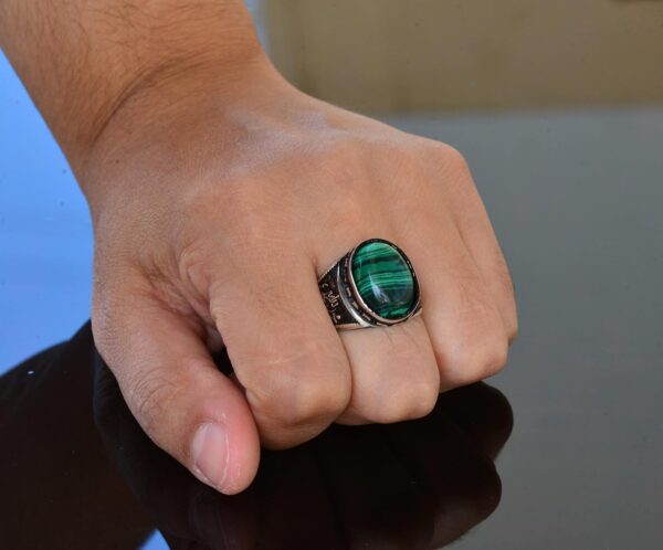 Men s Islamic Ring Sterling Silver Ring With Natural Malachi 925 Sterling Silver Ring Handmade Turkey KAMBO - View 7