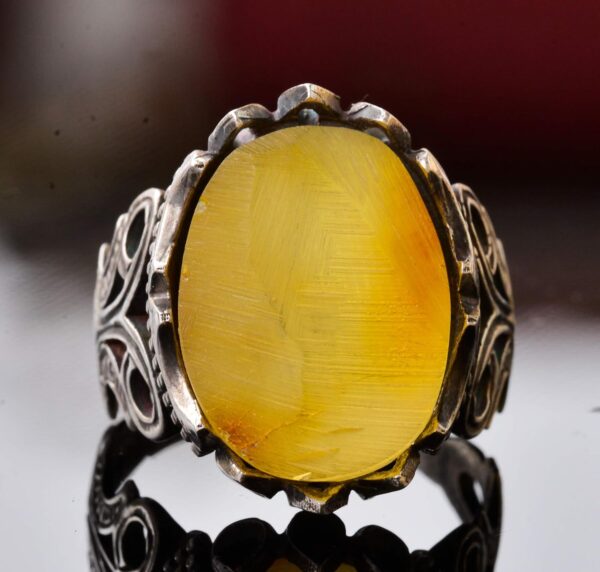 Falcon Jewelry Natural Honey Amber Gemstone 925 Sterling Sil 925 Sterling Silver Natural Amber Ring Handmade Turkey KAMBO - V
