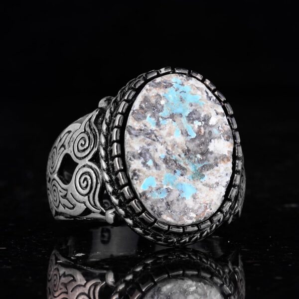 Kambo Real Natural Arizona Turquoise Owl Figured Gemstone Ri 925 Sterling Silver Natural Turquoise Ring Handmade Turkey KAMBO