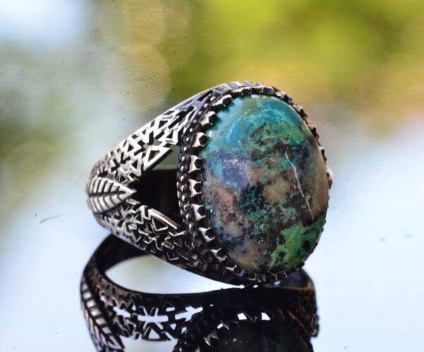 Kambo Natural Turquoise Gemstone Ring Intricate Men s Ring 9 925 Sterling Silver Natural Turquoise Ring Handmade Turkey KAMBO