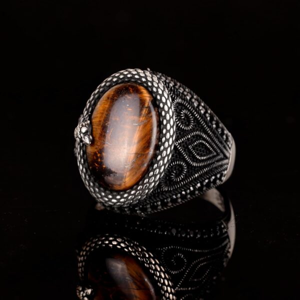 Falcon Jewelry Real Natural Tiger Eye Gemstone Ring Snake Si 925 Sterling Silver Ring Handmade Turkey KAMBO - View 5
