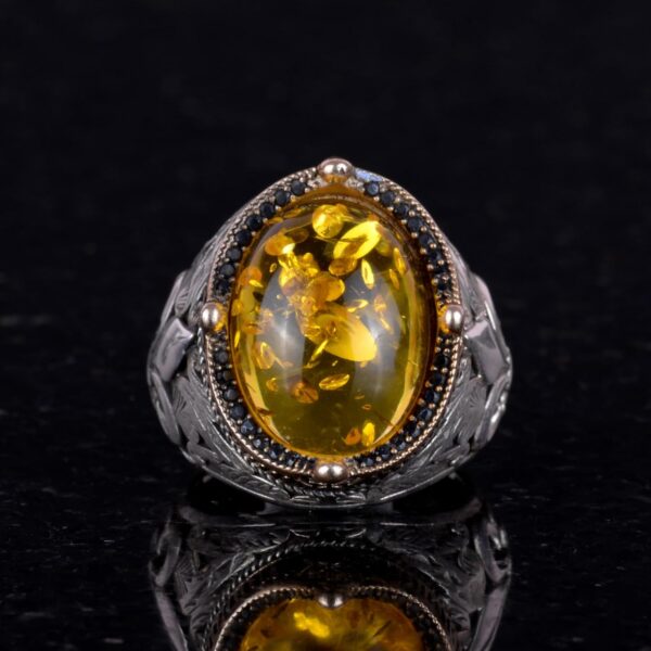 Kambo 925K Sterling Silver Rings With Premium Created Stones 925 Sterling Silver Natural Amber Ring Handmade Turkey KAMBO - V
