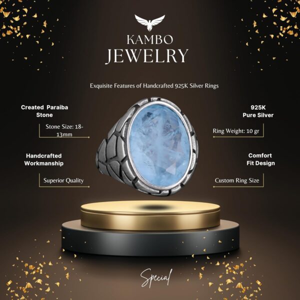 Kambo Men s Luxury 925K Sterling Silver Created Gemstone Rin 925 Sterling Silver Ring Handmade Turkey KAMBO - View 6