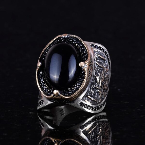 Kambo Mosque Silver Ring Natural Onyx Gemstone Ring Islamıc 925 Sterling Silver Natural Onyx Ring Handmade Turkey KAMBO - Vi