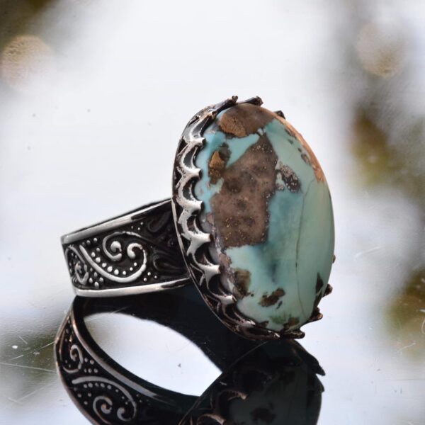 Kambo Big Ring Genuine Real Natural Arizona Turquoise Gemsto 925 Sterling Silver Natural Turquoise Ring Handmade Turkey KAMBO