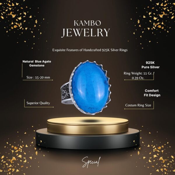 Kambo Genuine Real Natural Gemstone Ring 925 Sterling Silver 925 Sterling Silver Natural Agate Ring Handmade Turkey KAMBO - V