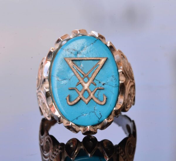 Handcrafted 925 Sterling Silver Men s Ring With Mystical Eso 925 Sterling Silver Natural Turquoise Ring Handmade Turkey KAMBO