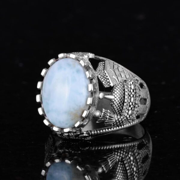 Kambo Natural Larimar Gemstone Ring Muslim 925K Solid Sterli 925 Sterling Silver Ring Handmade Turkey KAMBO - View 4