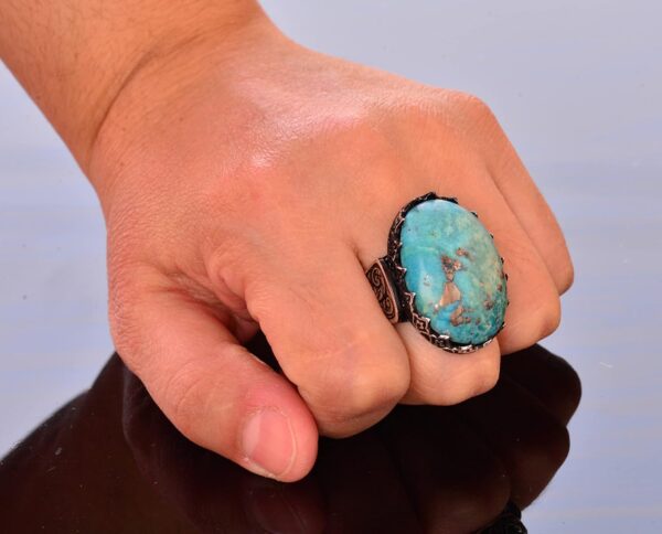 Kambo Natural Turquoise Gemstone Ring Large Men s Ring 925 S 925 Sterling Silver Natural Turquoise Ring Handmade Turkey KAMBO