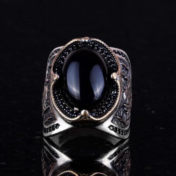 Kambo Mosque Silver Ring Natural Onyx Gemstone Ring Islamıc 925 Sterling Silver Natural Onyx Ring Handmade Turkey KAMBO - Vi